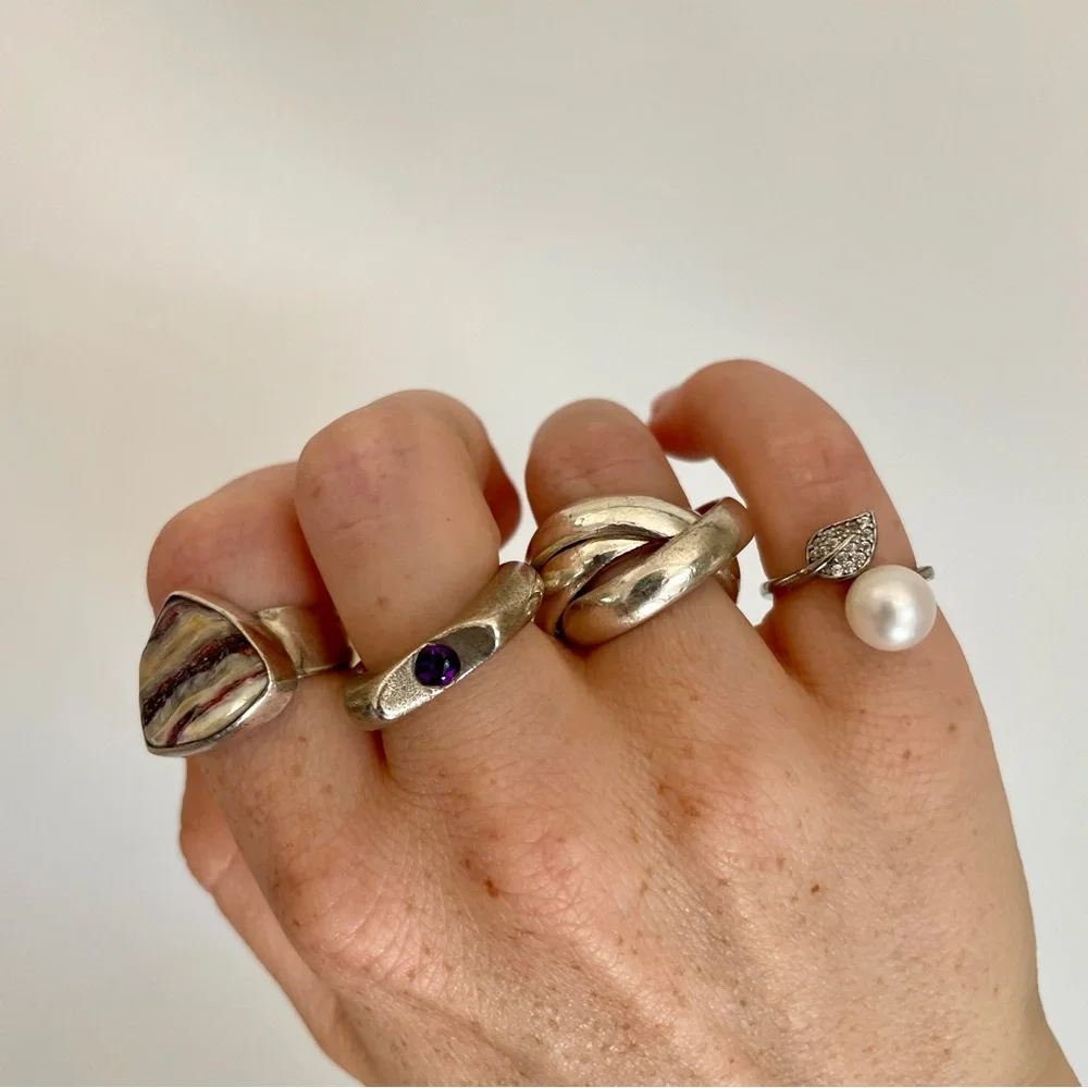 🪙 NIB Adjustable‎ AUTHENTIC THAI PEARL & Silver Leaf Ring